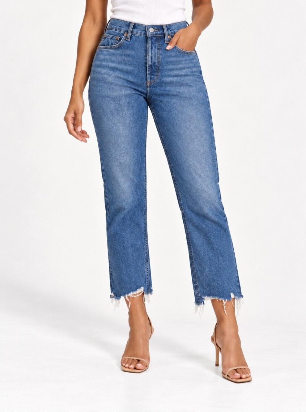 AGOLDE Riley High Rise Straight Crop Jeans 24 Medium Wash Raw Hem Button Fly